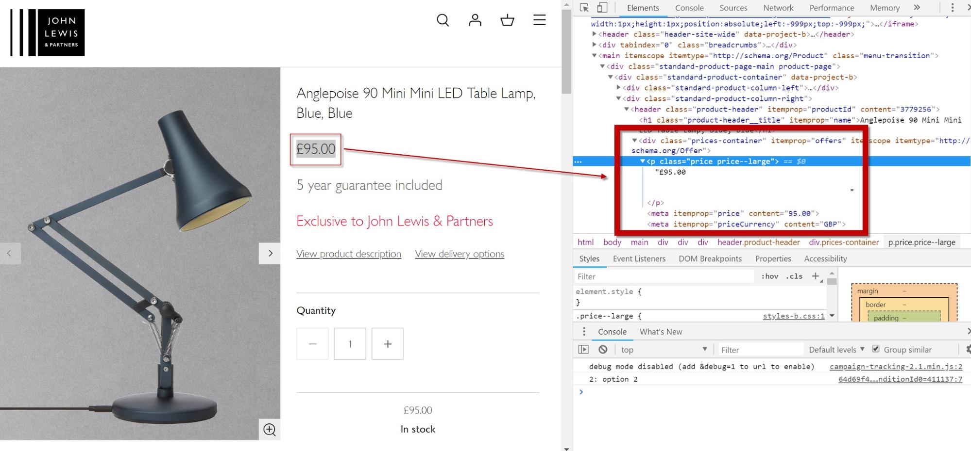 извлечение цены со страницы продукта xpath