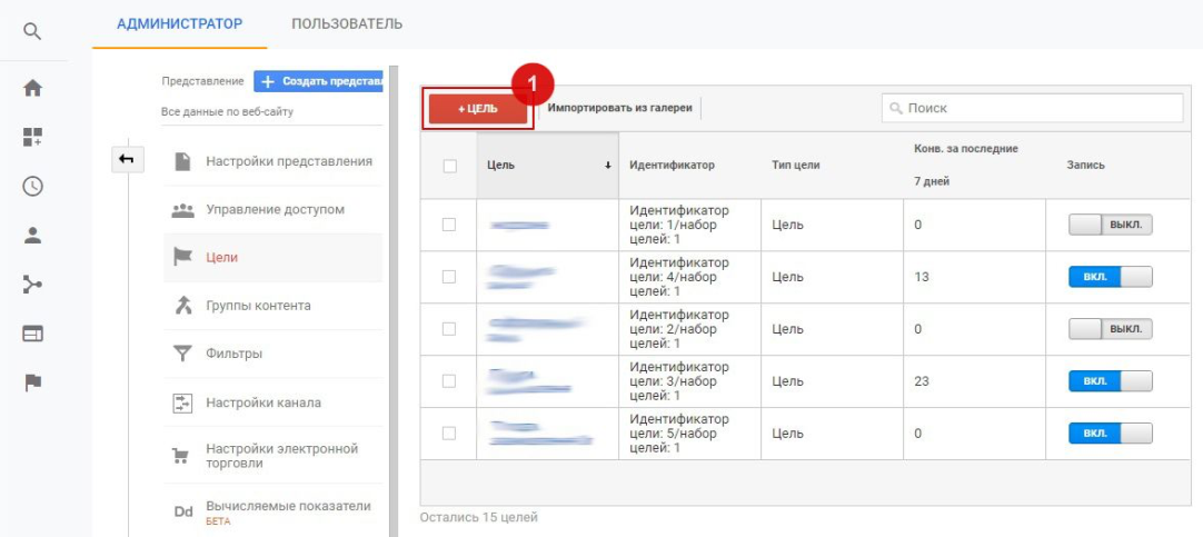 Установить название цели