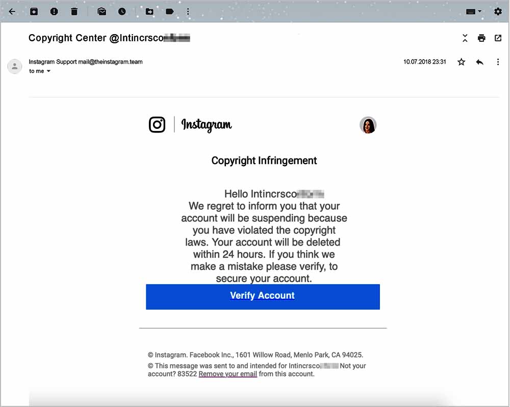 Ось цей офіційний лист від Instagram