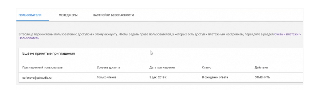 Типы доступов в Google Adwords