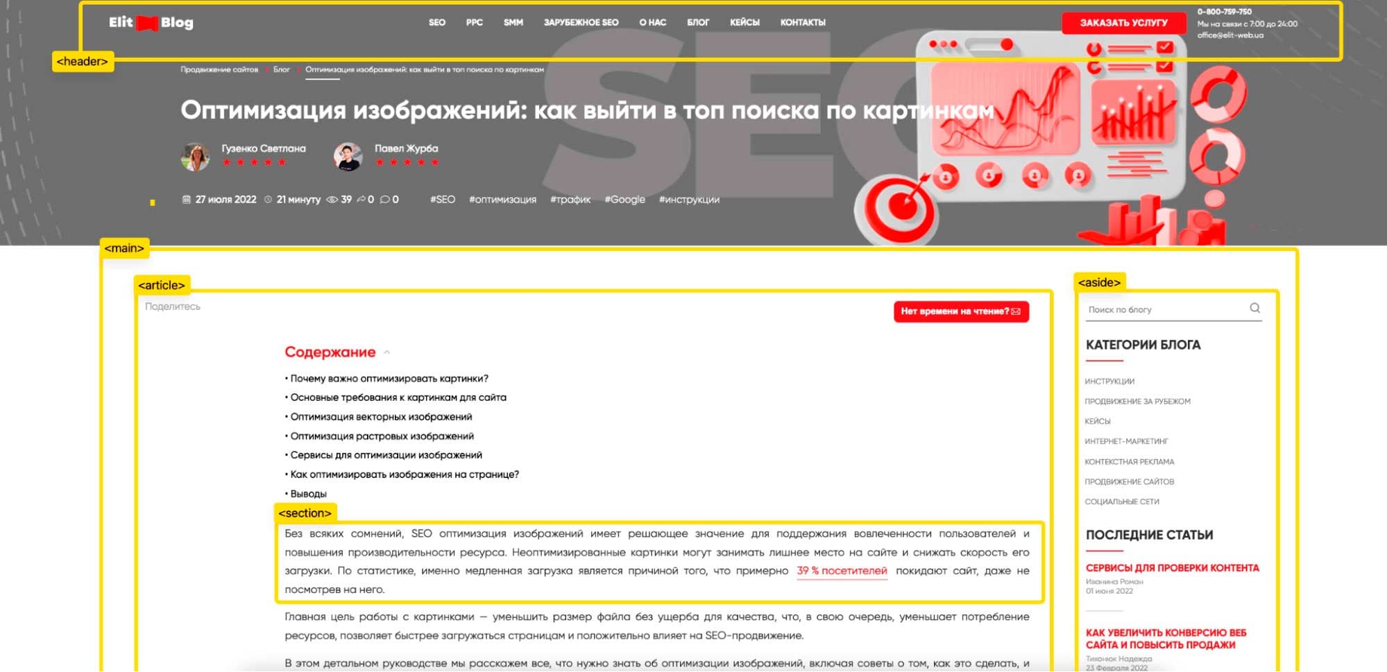 Выделить блоки сайта